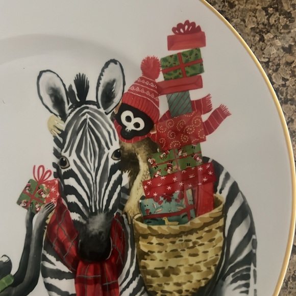Cost Plus World Market Christmas Zebra Monkey Penguinin Decorative Plate - Picture 2 of 3